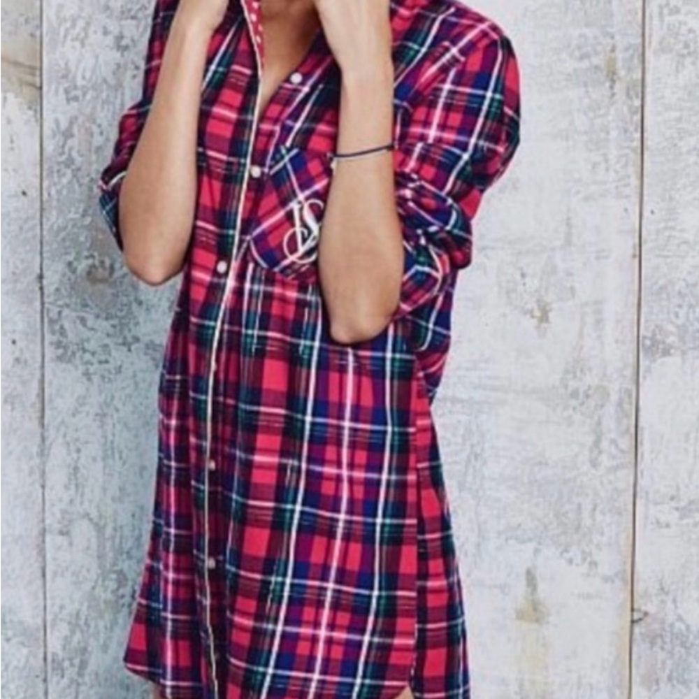 Victoria's Secret Red Plaid Pajama Night Shirt - Picture 2 of 6